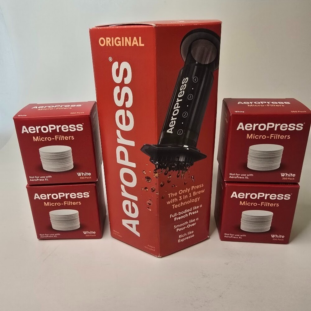 New - AeroPress Original Coffee and Espresso Maker + 1,400 Micro-Filters